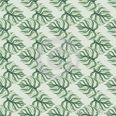 Little grey monstera leaves silhouettes seamless doodle pattern. Botany tropical foliage palm artwork Vector Illustration