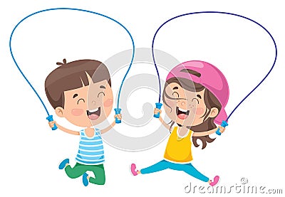 Little Happy Kids Skipping Rope Vector Illustration