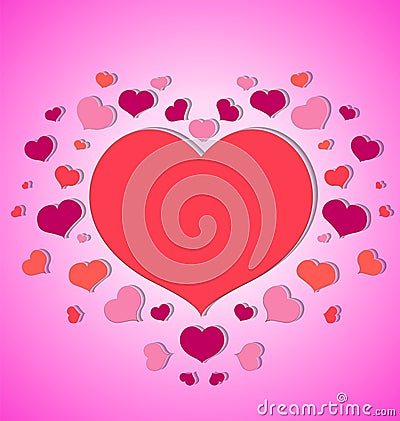 Little hearts around a big red heart pink background Vector Illustration