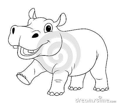 Little Hippopotamus Cartoon Animal Illustration BW Stock Photo