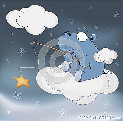 Little hippopotamus and fantastic star. Cartoon Vector Illustration