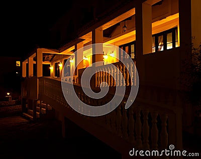 Little hotel in Greece at night Stock Photo