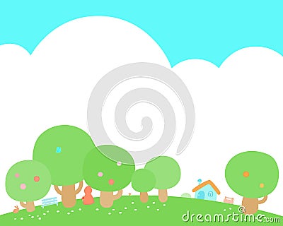 Little house at green hill background Vector Illustration