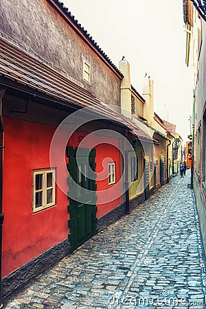 Little houses on Golden street inside of Hrandcany Castle, Prague, Czech Republic. Editorial Stock Photo