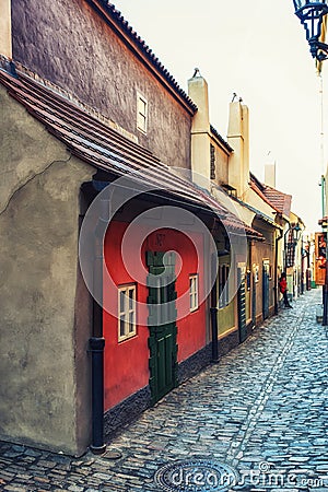 Little houses on Golden street inside of Hrandcany Castle, Prague, Czech Republic. Editorial Stock Photo