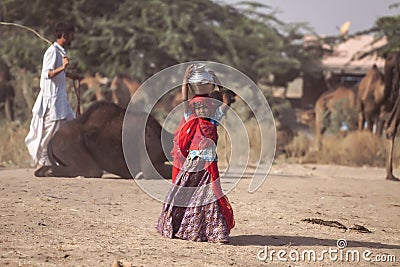 Little Indian tribal girl from Pushkar Editorial Stock Photo