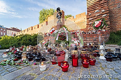 Little Insurrectionist sculpture on Warsaw Uprising Memorial Day, Poland Editorial Stock Photo