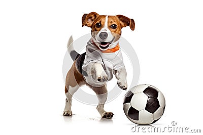 little jack russell terrier in the form of a football player with a soccer ball Stock Photo