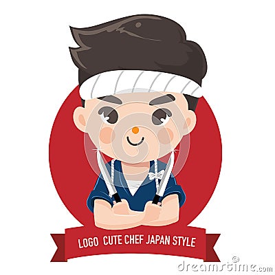 Japan boy chef and knife Vector Illustration