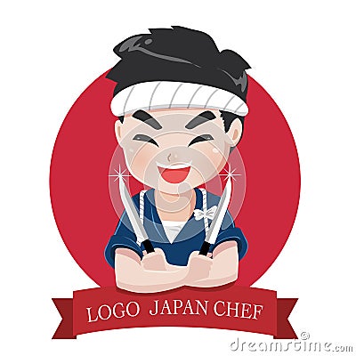 Logo chef japan with knife and smile. Vector Illustration