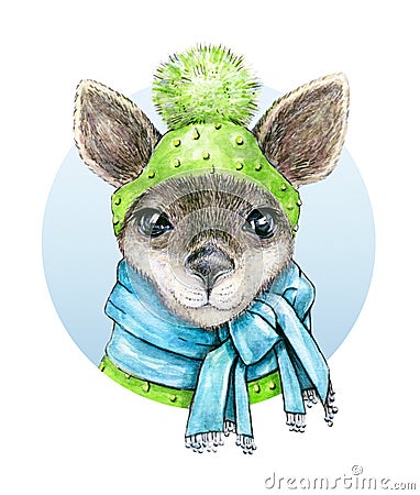 Little kangaroo. Watercolor drawing. Handwork Stock Photo