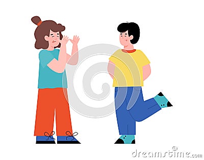 Little kid teasing and taunting another, flat vector illustration isolated. Vector Illustration