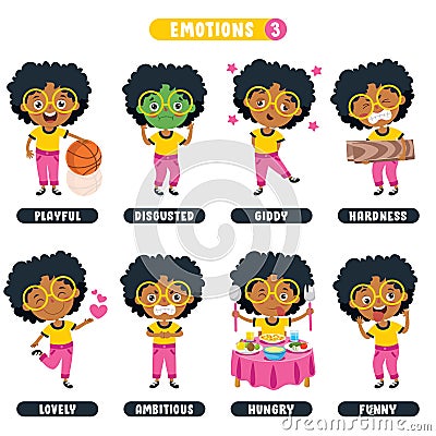Little Kid With Different Emotions Vector Illustration