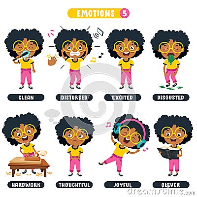 Little Kid With Different Emotions Vector Illustration