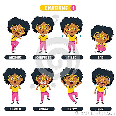 Little Kid With Different Emotions Vector Illustration