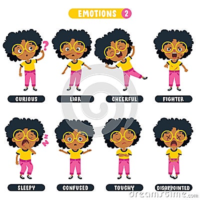 Little Kid With Different Emotions Vector Illustration