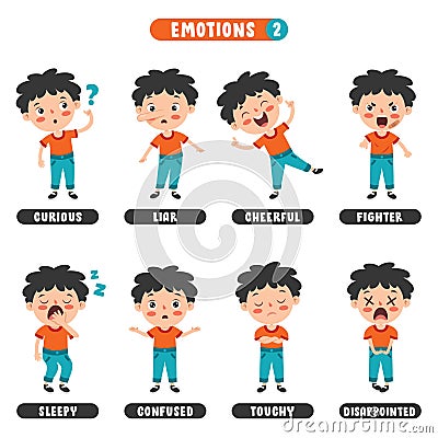 Little Kid With Different Emotions Vector Illustration