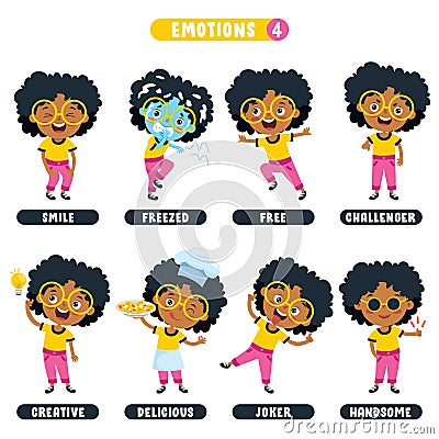 Little Kid With Different Emotions Vector Illustration