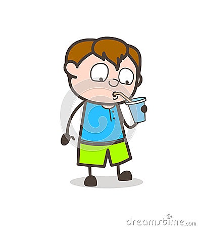 Little Kid Drinking Energy Water - Cute Cartoon Boy Illustration Stock Photo