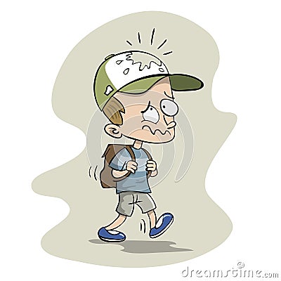 Little kid going to school having a bad day Vector Illustration