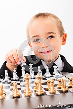 Little kid opening chess game Stock Photo