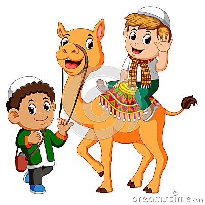 Little kid riding camel Vector Illustration