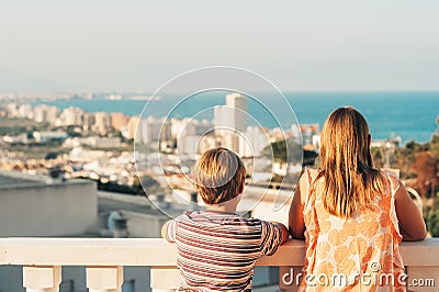 Outdoor summer portrait of two funny kids Stock Photo