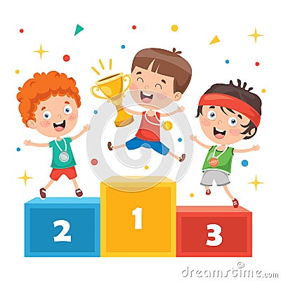 Little Kids Celebrating Championship Win Vector Illustration