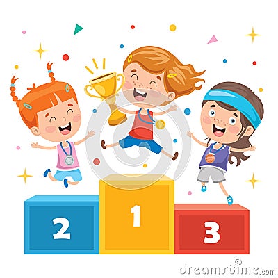 Little Kids Celebrating Championship Win Vector Illustration