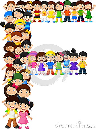 Little kids form alphabet F Vector Illustration