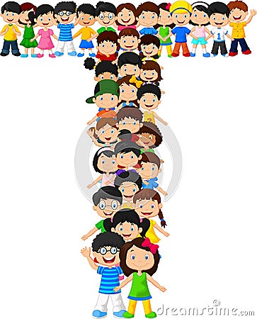 Little kids form alphabet T Vector Illustration