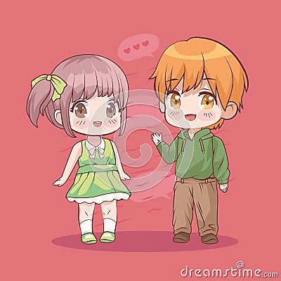 little kids lovers couple anime Vector Illustration