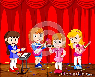 Little kids playing music in a music band Vector Illustration