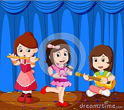 Little kids playing music in a music band Vector Illustration