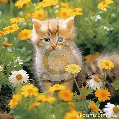 little kitten nestled in flowers book cover , generated by AI Stock Photo