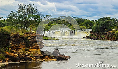 Little known beautiful.Ngonye Falls on the Zambezi River in Western Zambia near the city of Sioma Stock Photo