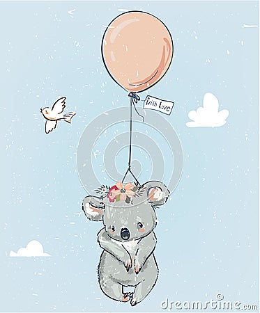 Little koala with balloon Vector Illustration