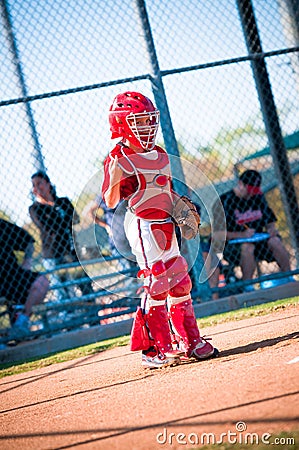 Little league baseball catcher Stock Photo