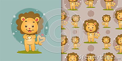 The little lion full of love giving the love sign with his hand Vector Illustration