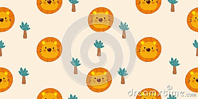 Little Lion seamless pattern jungle Scandinavian animals Cartoon Illustration