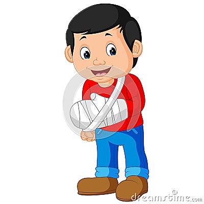 Little man with broken arm Vector Illustration