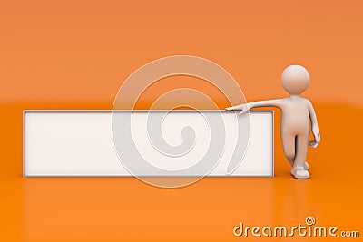 Little man with empty signboard Stock Photo