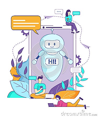 Chatbot Says Hi Artificial Intelligence Browser. Vector Illustration