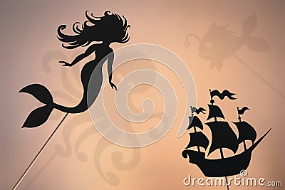 Little mermaid fairytale, shadow puppets Stock Photo