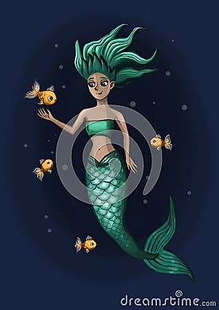 Little mermaid with fish Stock Photo