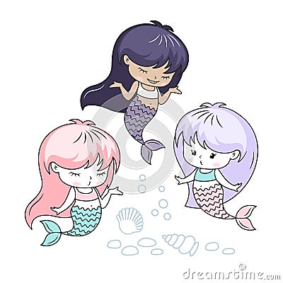 Little mermaids cartoon characters vector illustration Vector Illustration