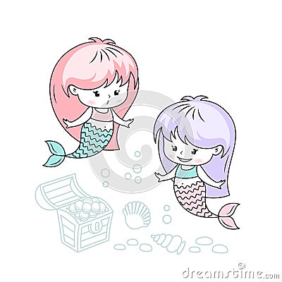 Little mermaids with treasures vector illustration Vector Illustration