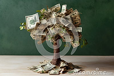 little money tree of dollars instead of leaves generative AI Stock Photo