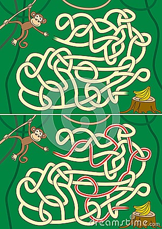 Little monkey maze Vector Illustration