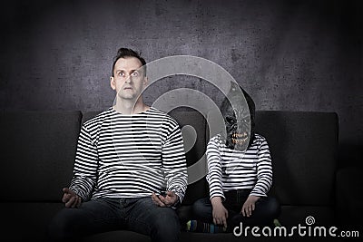 Little monster kid and his father concept Stock Photo